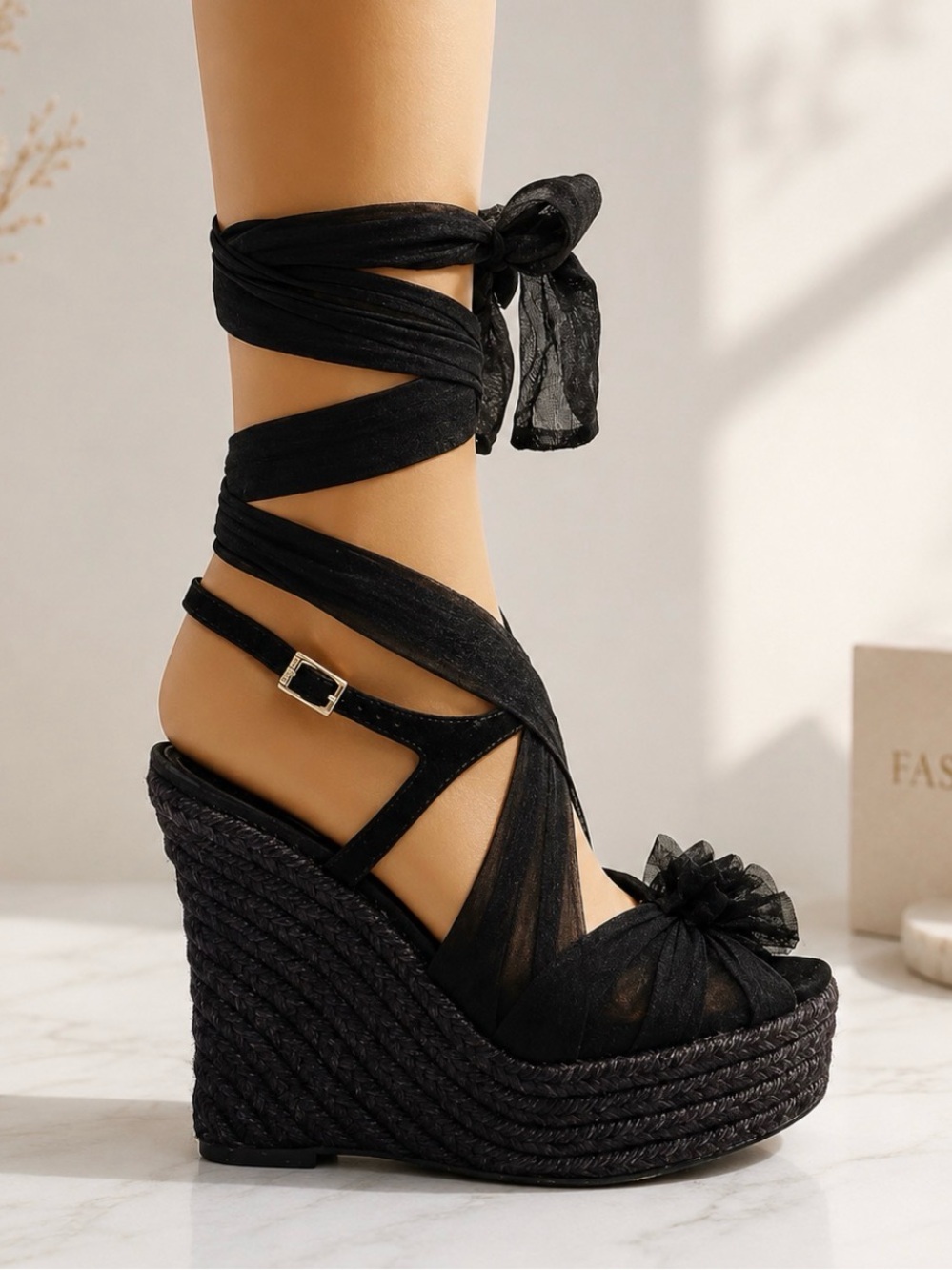 FENDI High Wedge Heels Sandals Black Textile Platform Pumps Sz EU 37.5 US 7.5
